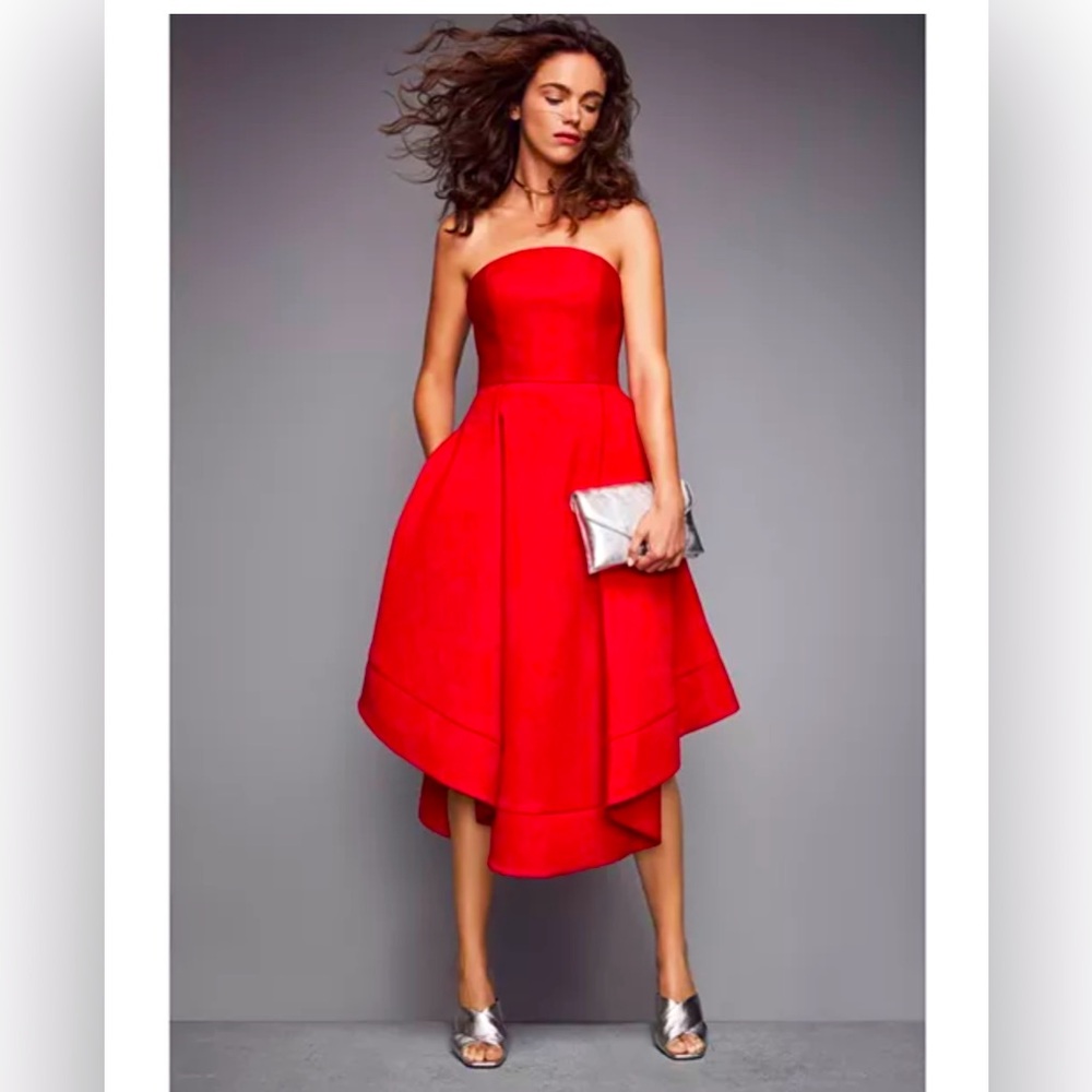C/MEO collective Making Waves strapless dress in red/ medium